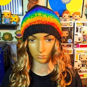 Kyber Rainbow Black Wool knit hat with fleece lining, Brand New with tags, adult
